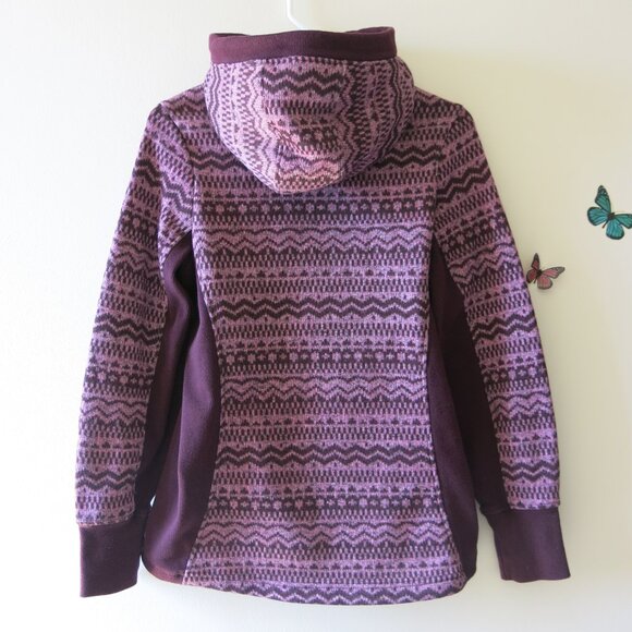 Avalanche Sweater Jacket Brown Geometric Full Zipper Sherpa Fleece Hoodie Size M - Picture 3 of 6